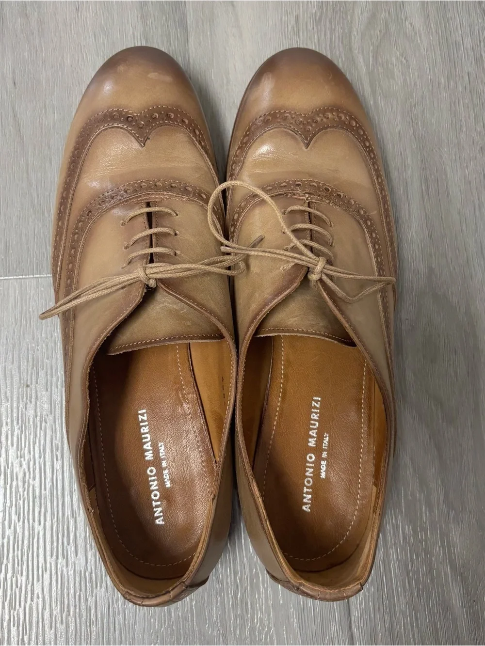 Antonio Maurizi Made in Italy Brown Leather Wingtip Oxfords Shoes Mens Size 9